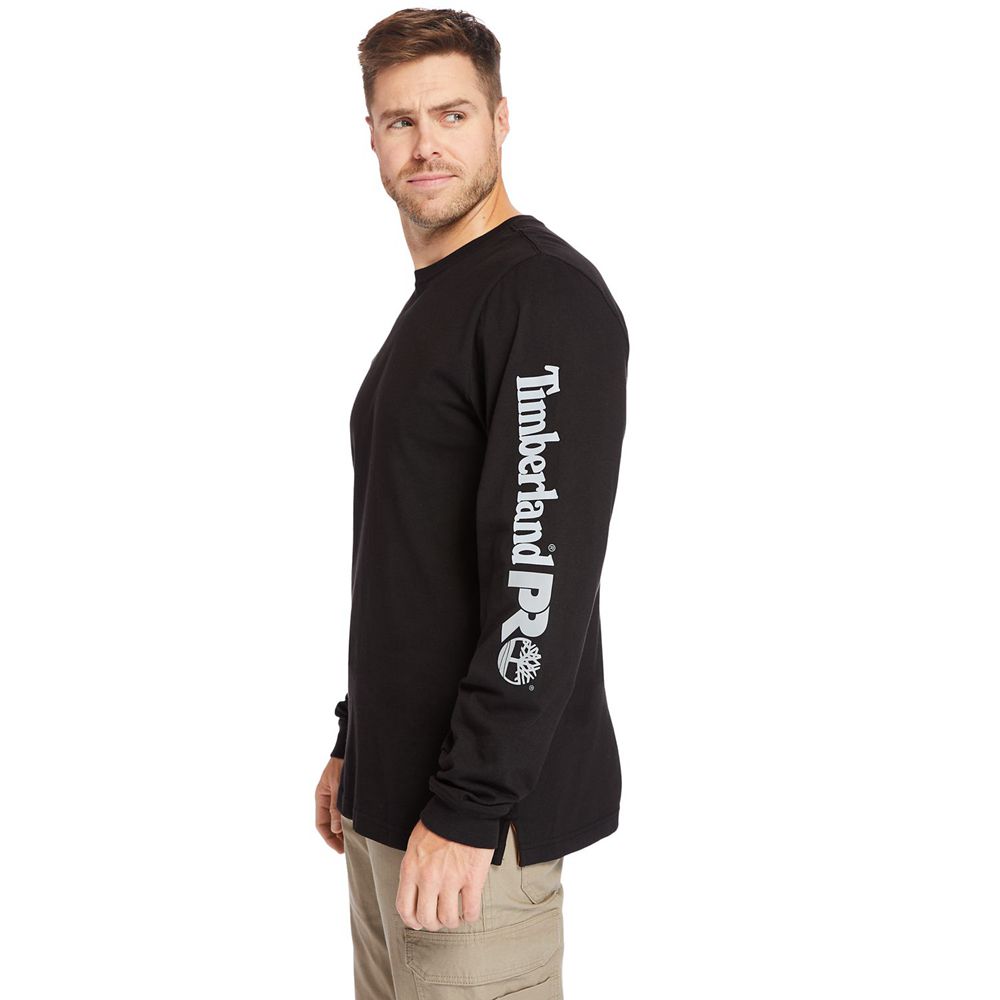 Tricouri Timberland Barbati Negrii - Pro® Big & Tall Base Plate Long-Sleeve Wicking - Romania - HDXZ